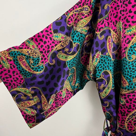J.O Intimates Leopard Print Paisley Robe Shorter Women Size M/L Vintage Satiny - Picture 8 of 10